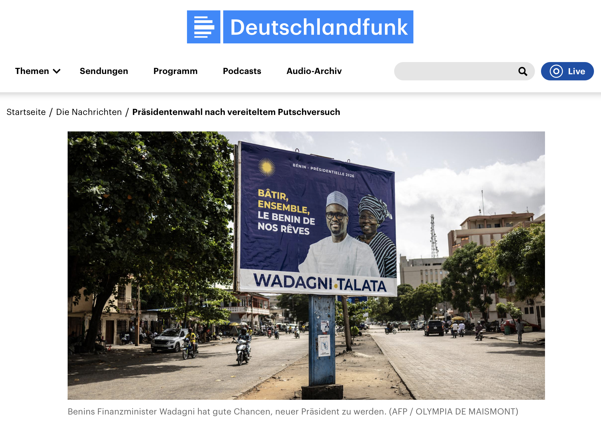 Benin - Präsidentenwahl nach vereiteltem Putschversuch